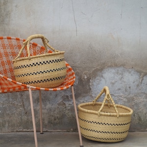 Round-Check Check Pattern Bolga Hamper Home Woven Decor  Plate Storage Basket