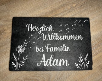 Schieferplatte Haustür| Haustürschild mit Familiennamen| Naturschiefer|  Geschenk für Eigenheim