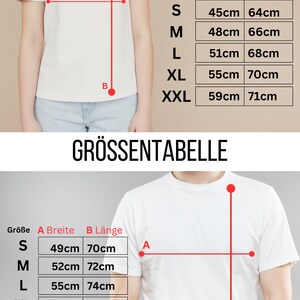 Pu&ograve; includere: Tabella delle taglie per una t-shirt bianca con misure in centimetri per la larghezza (A) e la lunghezza (B). La tabella mostra le taglie S, M, L, XL, XXL, 3XL e 4XL.