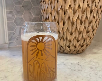 Palm Springs Desert, Beer Can Glass, Iced Coffee Glass, Bachelorette Party Favor, Cold Brew Cup, Custom Designed