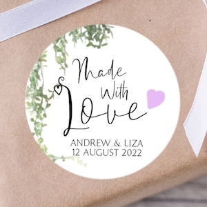 Individuell mit Liebe von Etiketten angefertigt, Hochzeitsaufkleber personalisiert, Geschenkaufkleber, Hochzeit im Grünen, Umschlagverschlüsse Aufkleber