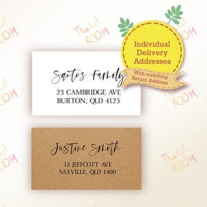 Etiquetas de dirección de envío individuales personalizadas, etiquetas de dirección de destinatario, pegatinas de envío, etiquetas de envío para bodas, pegatinas Kraft