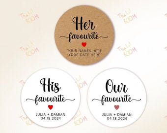 Our | Her | His Favourite Thank you personalised Wedding stickers, favour labels, custom stickers, Thank you stickers, bonbonniere label