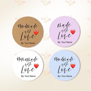 Personalised Handmade with Love Stickers, Order stickers, Homemade labels, Brand stickers, Small Business Supplies, Made with tags