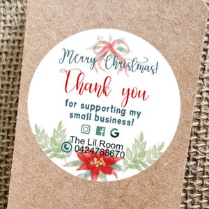 Autocollants de Noël Poinsettia, Petite entreprise, Autocollants de remerciement personnalisés, Étiquette d’achat, Étiquettes de médias sociaux, Fleurs de Noël, Étiquettes de commande