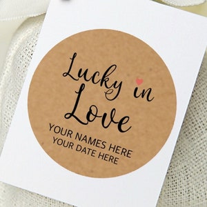 Adesivi personalizzati Lucky in Love Wedding, adesivi di ringraziamento per matrimonio, etichette per bomboniere, adesivi Kraft, adesivi per buste da matrimonio