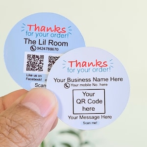 Thank you QR Code Business Stickers, Personalised, Social Media, Packaging labels, Branding Tags, Birthday gift for her, For him, Facebook