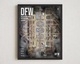 DFW Flughafenplan-Poster, Satellitenbild des internationalen Flughafens Denver