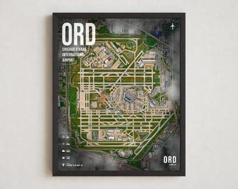 ORD-Flughafenplan-Poster, Satellitenbild des internationalen Flughafens Chicago O'Hare