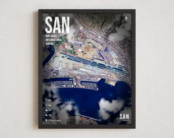 Flughafenplan-Poster (SAN), Satellitenbild des internationalen Flughafens San Diego