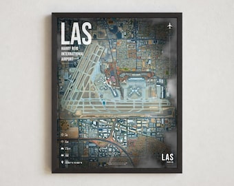 Flughafenplan-Poster „LAS“, Satellitenbild des internationalen Flughafens Harry Reid