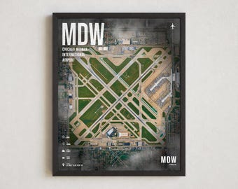 MDW Flughafenplan-Poster, Satellitenbild des internationalen Flughafens Chicago Midway