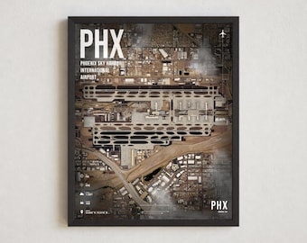 Flughafenplan-Poster PHX, Satellitenbild des internationalen Flughafens Phoenix Sky Harbor