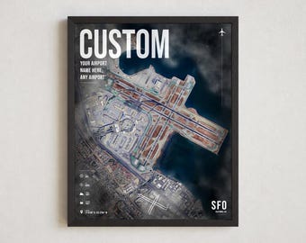 Individuelles Flughafen-Poster, jeder Flughafen, personalisierte Wandkunst für Luftfahrtbegeisterte, detailreicher Druck, Geschenk für Piloten
