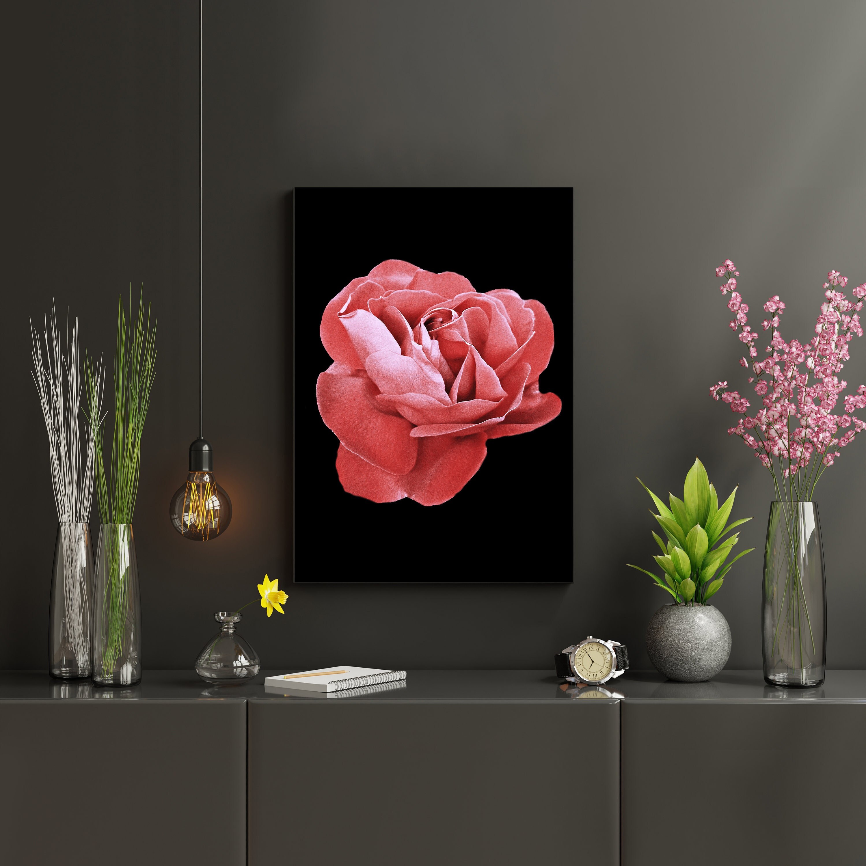 Pink Flower Wall Art Digital Art Print Pink Rose Print - Etsy