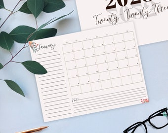 2023 Printable Calendar, Monthly Calendar 2023, Monday and Sunday Start, Monthly Planner 2023, Minimalist Calendar, Floral Calendar 2023