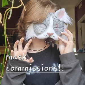 SAFIGLE Cat Mask Therian Mask Animal Mask Halloween Mask for Kids Adults White Cat Mask Hand Painted Face Mask Animal Party Cosplay Costume