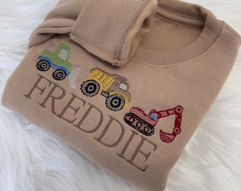 Personalised Trucks Sweatshirt for Children - Custom Embroidery in Multiple Colours
