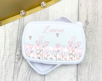 Personalised Cute Heart Flowers Lunch Box - Rust-Resistant, Leakproof, Ideal for School, Nursery or Picnics