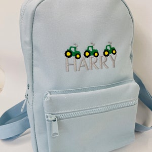 Adorable Tractor Trio School or Nursery Embroidered Personalised Backpack for Kids