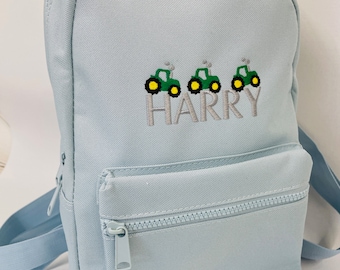 Adorable Tractor Trio School or Nursery Embroidered Personalised Backpack for Kids