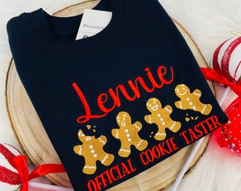 Embroidered Cookie Taster Children's Christmas Sweater Personalised