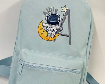 Personalised Children's Astronaut Space Backpack - Embroidered Moon Adventure in Various Colours