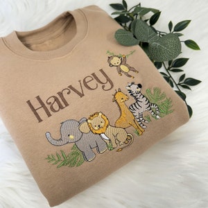 Gorgeous Safari Animal Embroidered Sweater - Super Soft & Personalised - Lion, Giraffe, Zebra, Elephant, Monkey