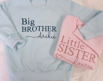 Siblings Matching Embroidered Sweaters. Big Sister Little Sister Big Brother Little Brother Personalised Jumpers