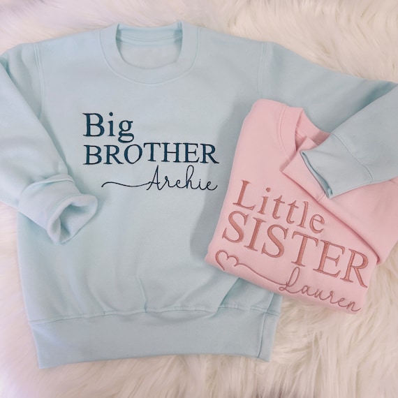 Siblings Matching Embroidered Sweaters. Big Sister Little Sister Big Brother Little Brother Personalised Jumpers