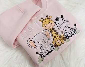 Adorable Trio of Embroidered Safari Animals Sweater for Kids - Personalised Children's Clothing