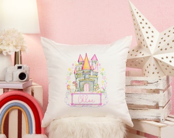 Enchanting Personalised Princess Castle Cushion for Girls' Bedroom Decor