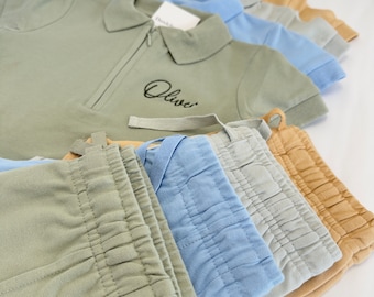 Personalised Boys Polo and Shorts Set | Embroidered Cotton Outfit