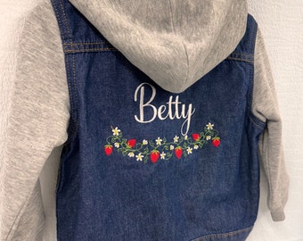 Personalised Strawberry Embroidered Girls Denim Jacket