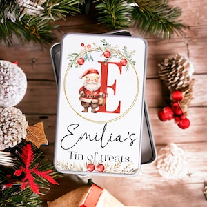 Cute Santa Wreath Personalised Treats Tin - Christmas Eve Gift