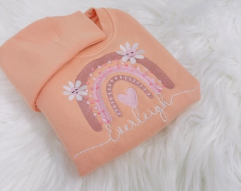 Boho Rainbow Embroidered Personalised Children's Super Soft Sweater with a Name Too