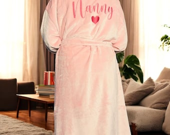 Cosy Sherpa-Lined Hooded Robe Various Colours with Custom Embroidery on the back. Mothers Day, Fathers Day gift idea.