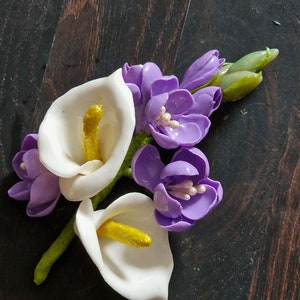 Elegant flower brooch. Handmade. Polymer clay. Made to order.