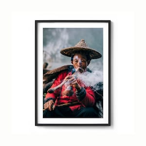 Chinese Fisherman print, Yangshuo Fisherman, Cormorant Fisherman Li River, Chinese Wall Art, Chinese art, Downloadable print, Wall art