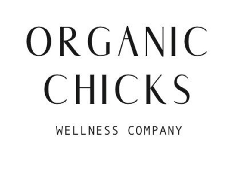 May include: Black and white logo for Organic Chicks Wellness Company.