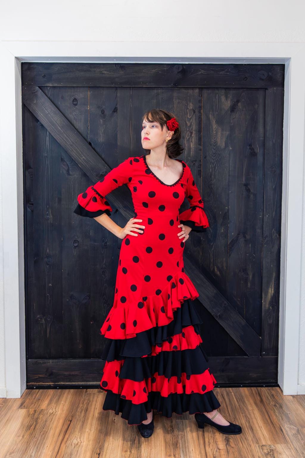 red and black flamenco dress or Yellow SIZ:8.5 T7841 Red/Black Lace / MODA Party Dress For 18th