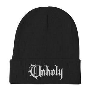 Goth beanie, unholy beanie, goth accessories, mall goth, goth clothing, embroidered beanie, beanie hat, gothic clothing, goth, gothic, alt