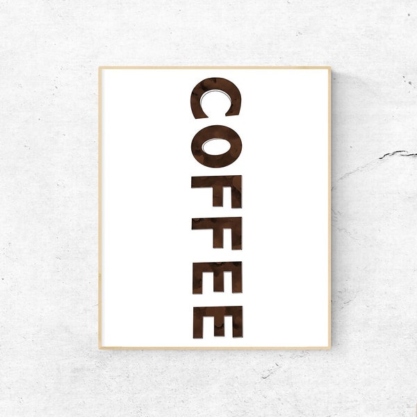 Coffee Word Art With Brown Lettered Blotting - Minimalist High-Quality JPG Digital Download