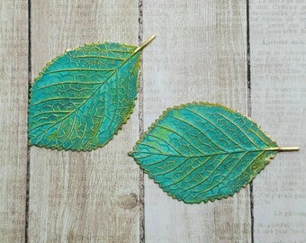 Brass Birch Leaf Stampings x 2 -6737RAT
