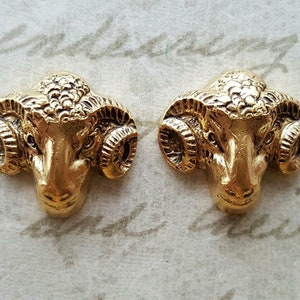 Small Brass Ram Head Findings x 2 - 4217S