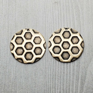 Brass Round Honeycomb Patterned Charms x 2 - 08179GB