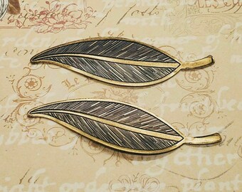 Large Brass Leaf Findings x 2 - 2449S
