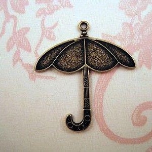 Solid Oxidized Brass Plated Umbrella Charm Stampings x 1 - BOS2317