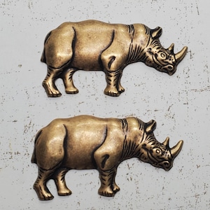 Brass Rhino Rhinoceros Stampings x 2 - 6975SG