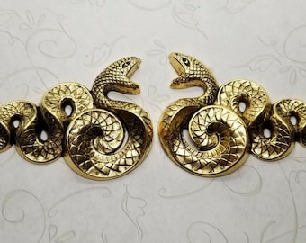 Large Brass Snake Serpent Stampings x 2 - 1257FFA-1258FFA